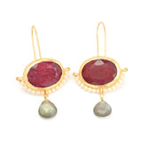 Crimson Ruby & Pearl Drop Earrings