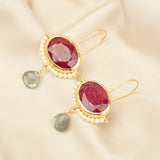 Crimson Ruby & Pearl Drop Earrings