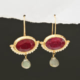 Crimson Ruby & Pearl Drop Earrings