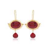 Crimson Ruby & Pearl Drop Earrings