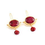 Crimson Ruby & Pearl Drop Earrings