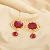 Crimson Ruby & Pearl Drop Earrings