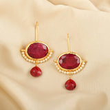 Crimson Ruby & Pearl Drop Earrings
