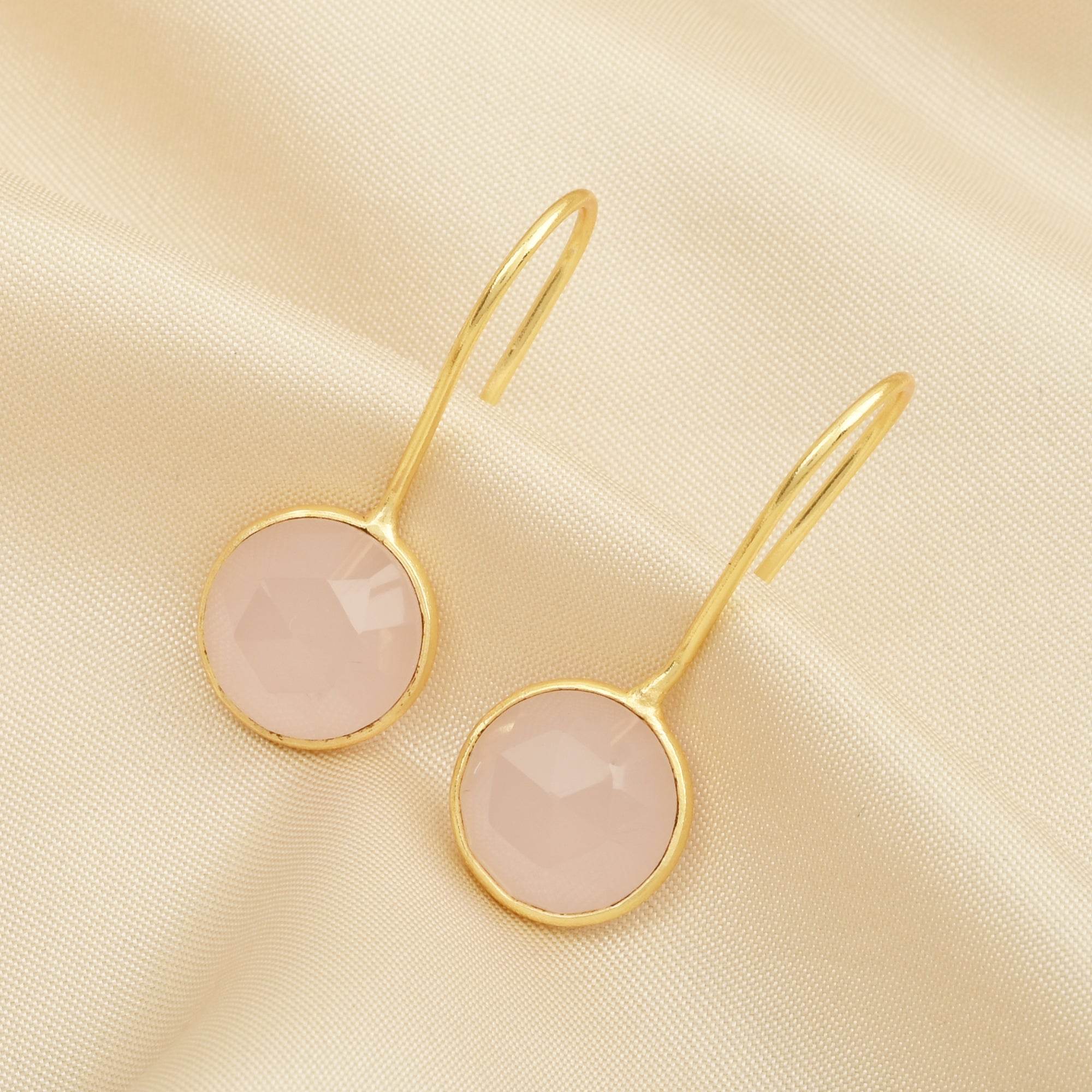 Rose Quartz, Chalcedony Dangle Earrings