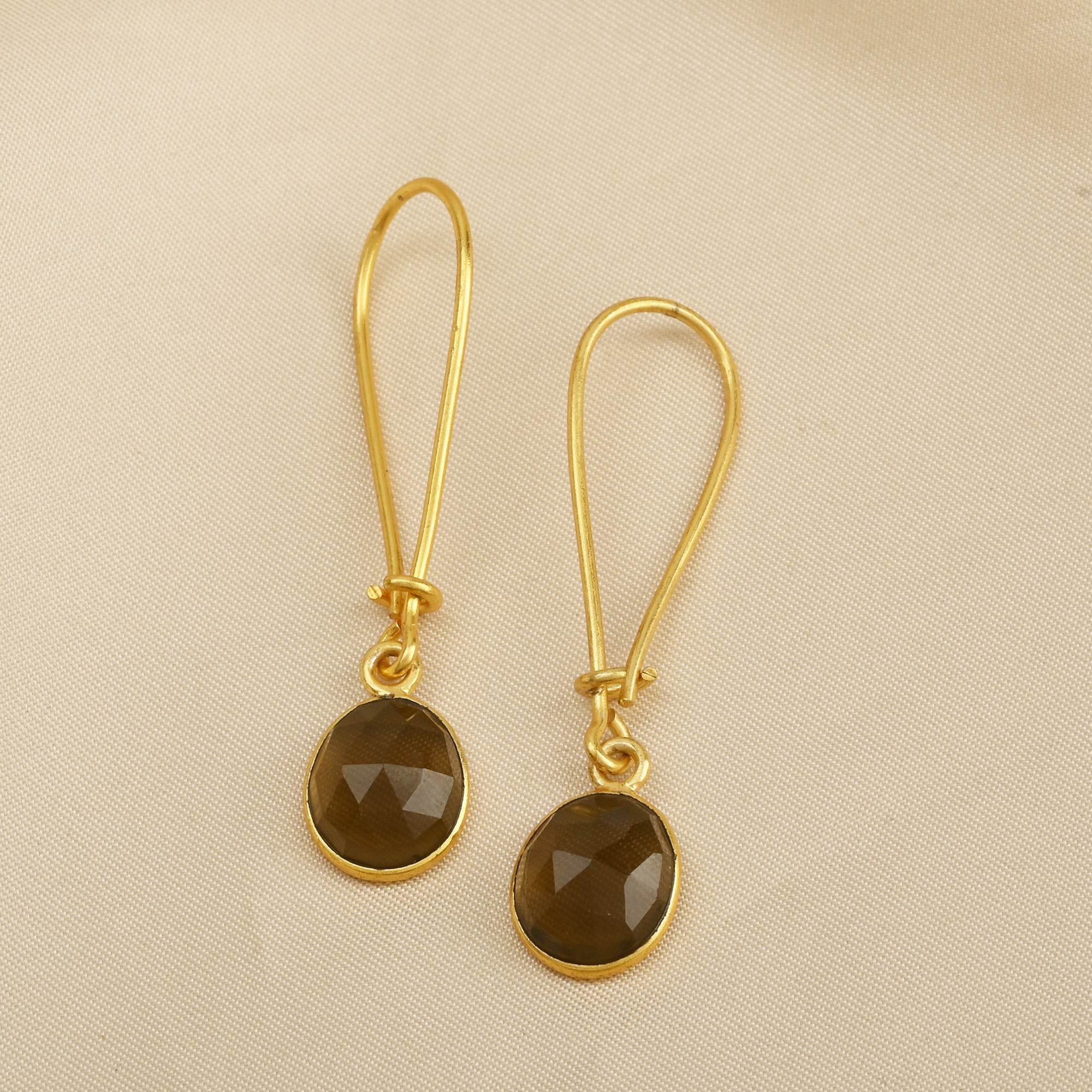 Green Chalcedony and Blue Sapphire Dangle Earrings