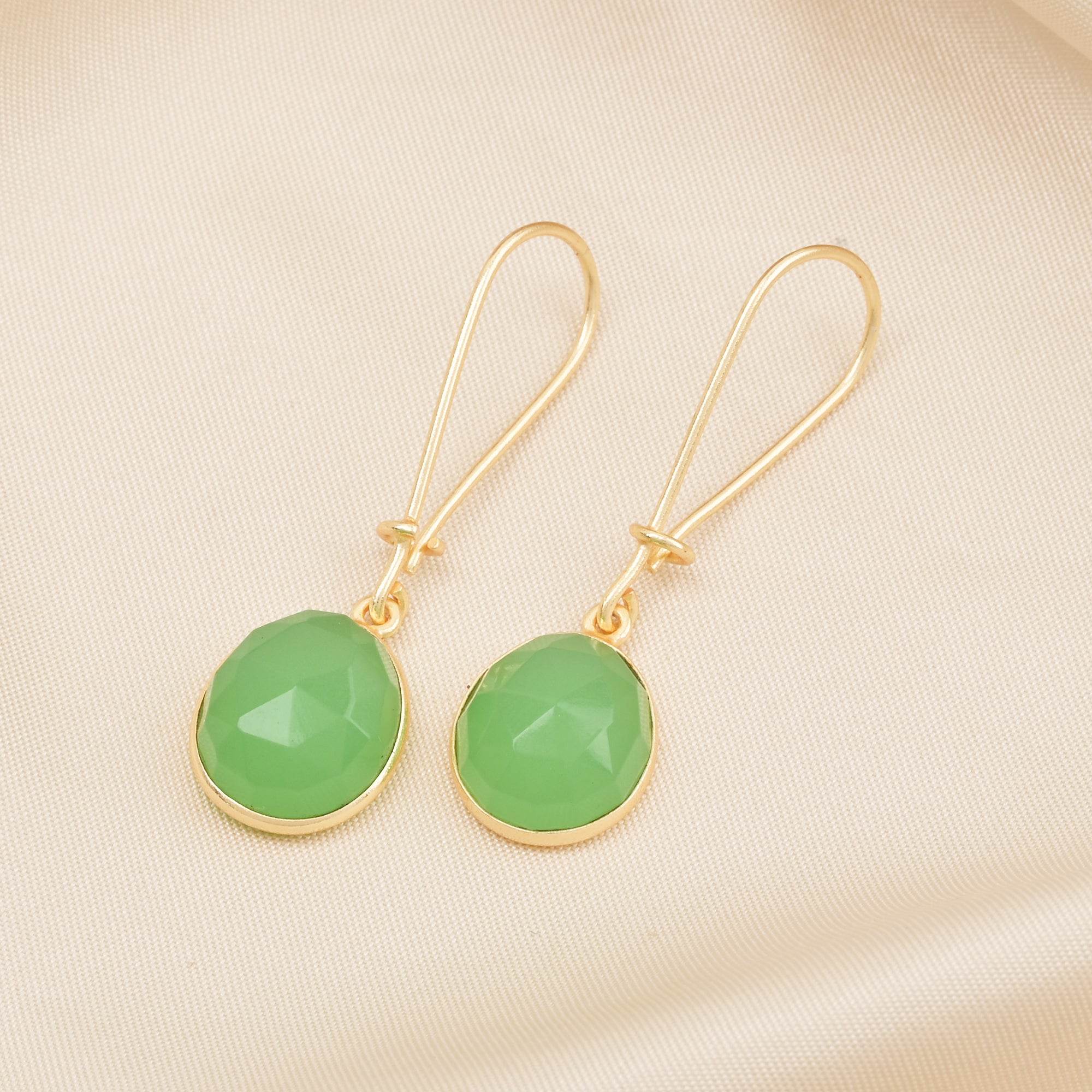 Green Chalcedony and Blue Sapphire Dangle Earrings