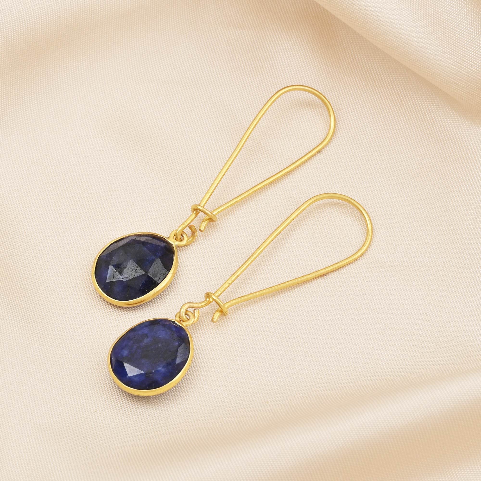 Green Chalcedony and Blue Sapphire Dangle Earrings