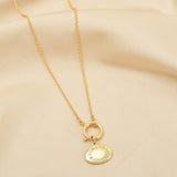 Oval Metal Disc White Cubic Zirconia Necklaces