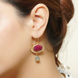 Crimson Ruby & Pearl Drop Earrings