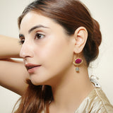 Crimson Ruby & Pearl Drop Earrings