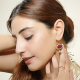 Crimson Ruby & Pearl Drop Earrings