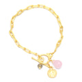 Gold Toggle Charm Bracelet with Rose Quartz