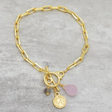 Gold Toggle Charm Bracelet with Rose Quartz