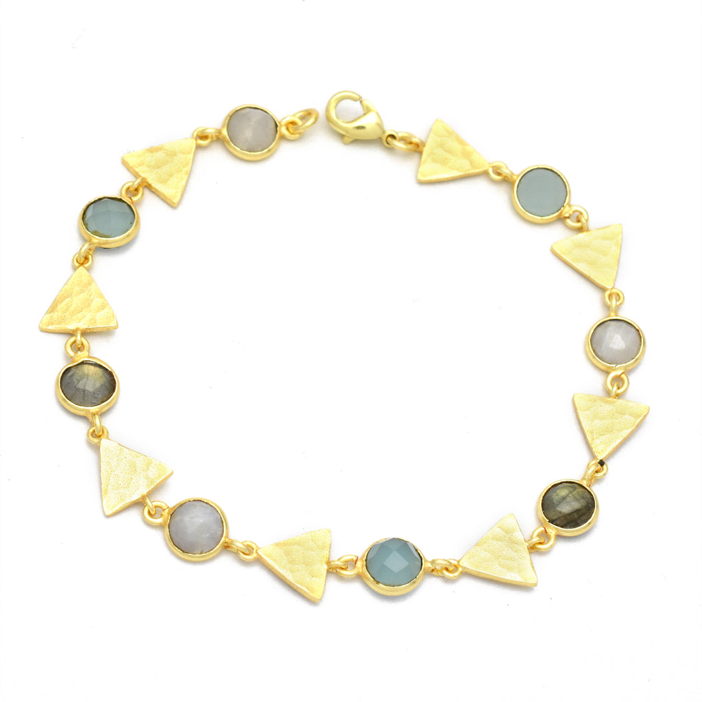 Geometric Stone & Textured Gold Link Bracelet