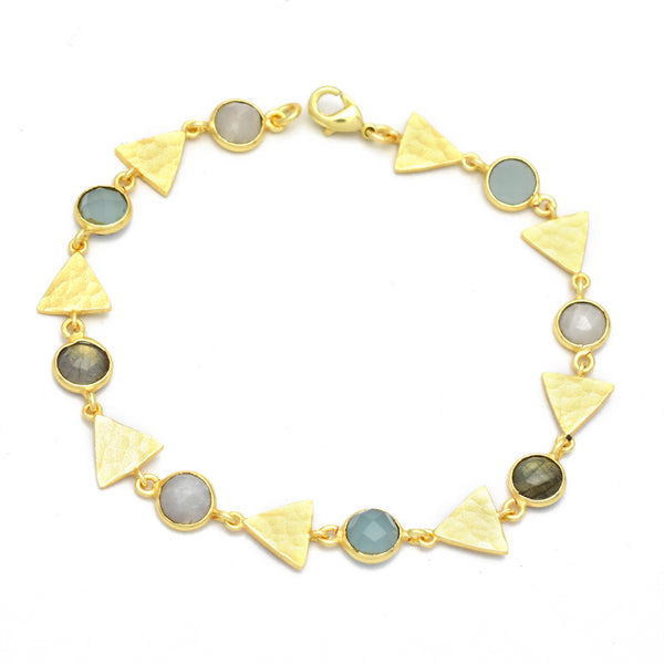 Geometric Stone & Textured Gold Link Bracelet
