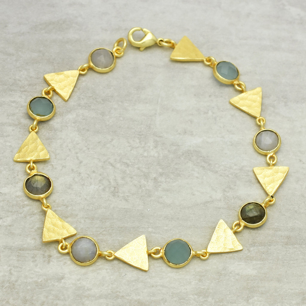 Geometric Stone & Textured Gold Link Bracelet