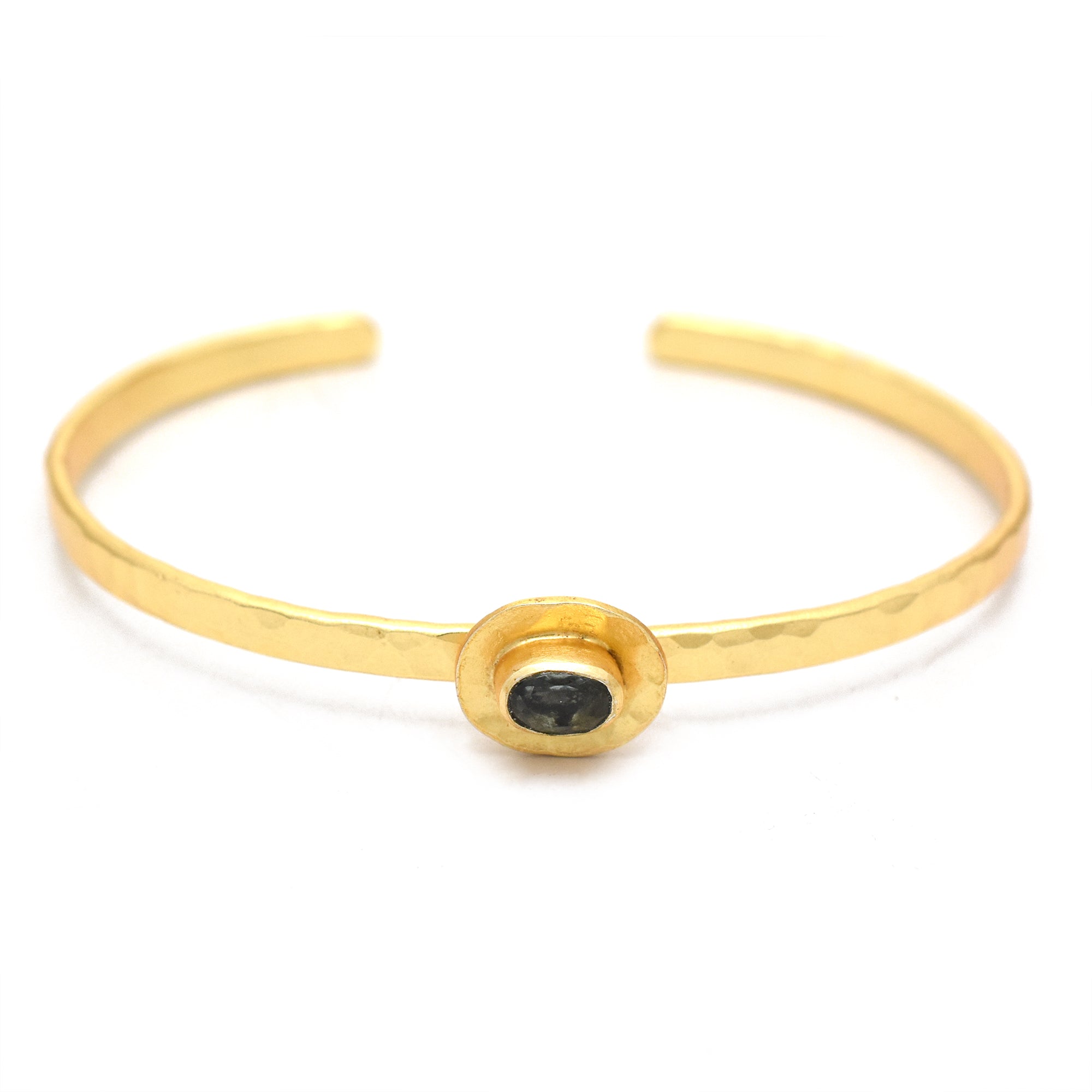 Hammered Gold Solitaire Cuff with Smokey Gemstone