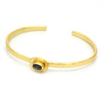 Hammered Gold Solitaire Cuff with Smokey Gemstone