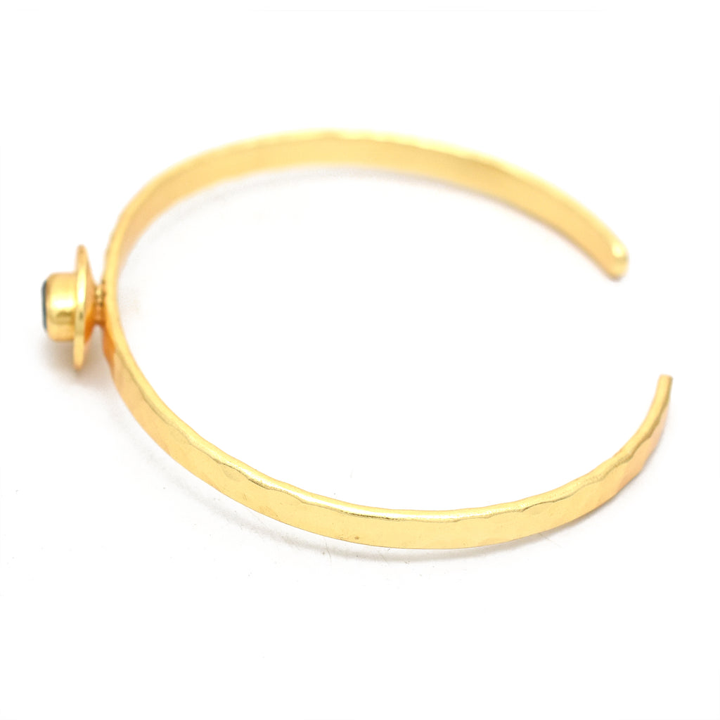 Hammered Gold Solitaire Cuff with Smokey Gemstone