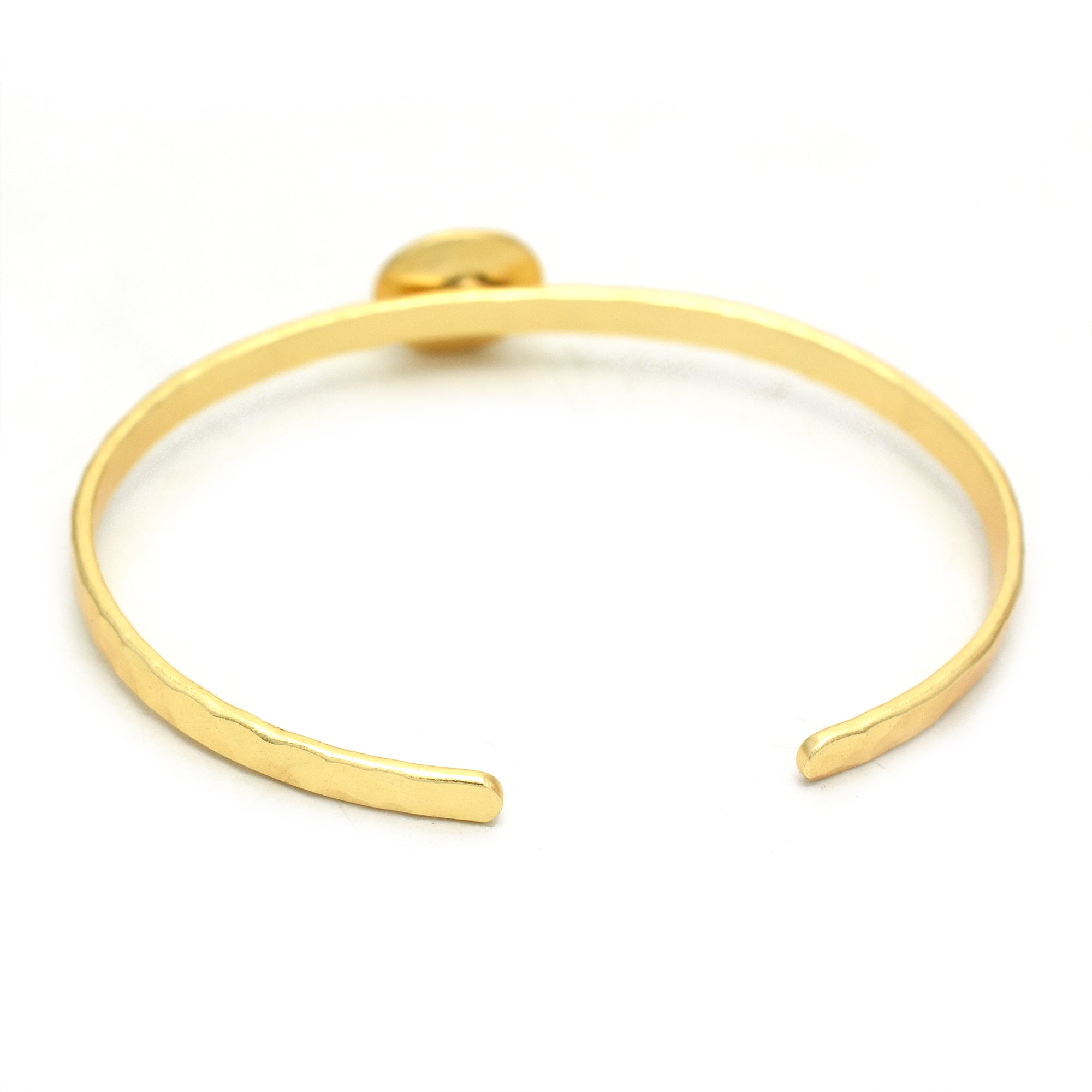 Hammered Gold Solitaire Cuff with Smokey Gemstone