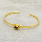 Hammered Gold Solitaire Cuff with Smokey Gemstone