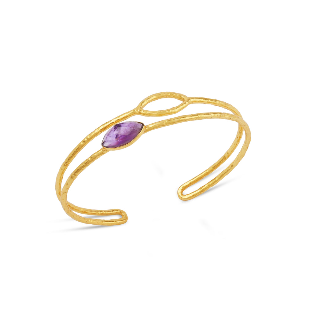Amethyst Petal Hammered Double-Band Cuff