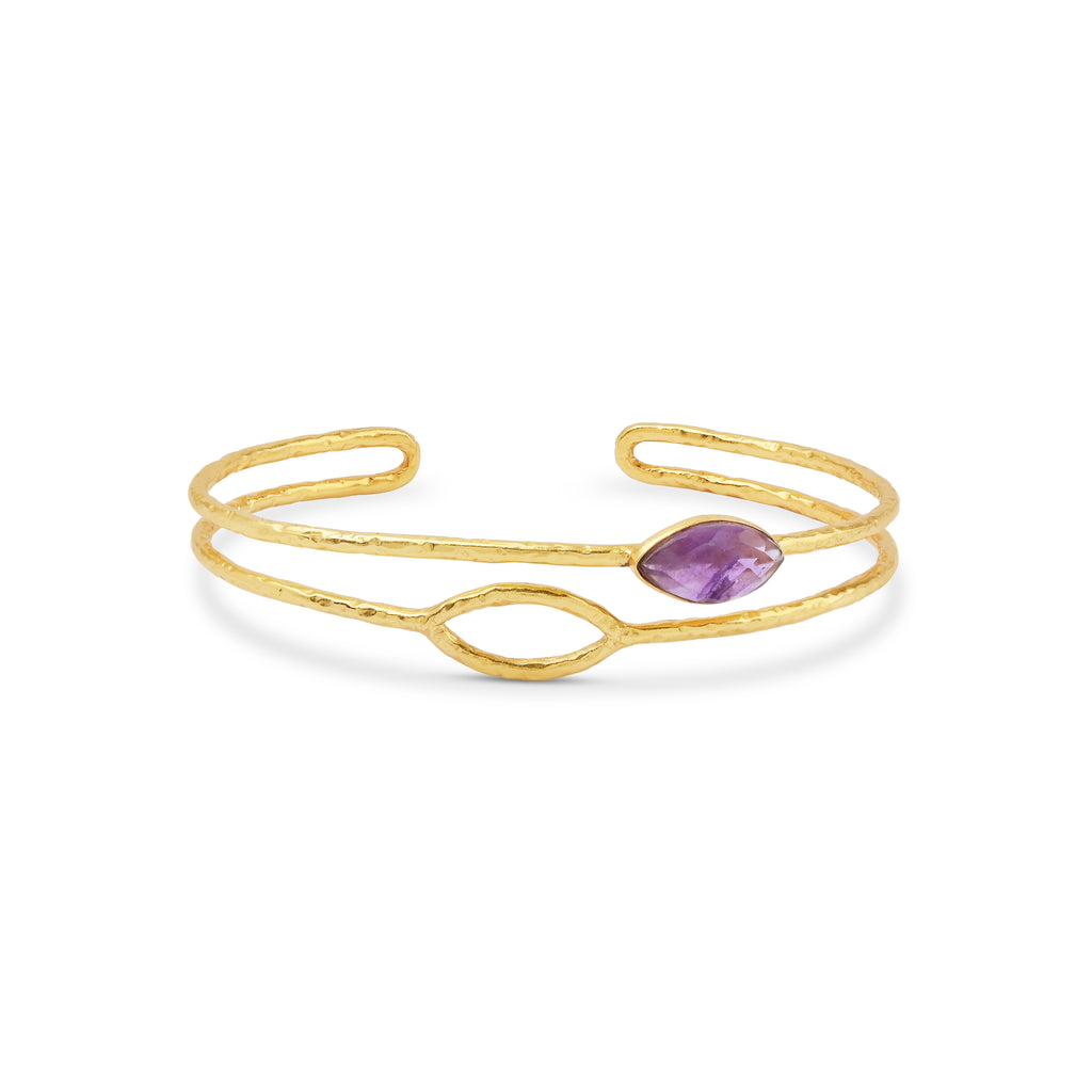 Amethyst Petal Hammered Double-Band Cuff