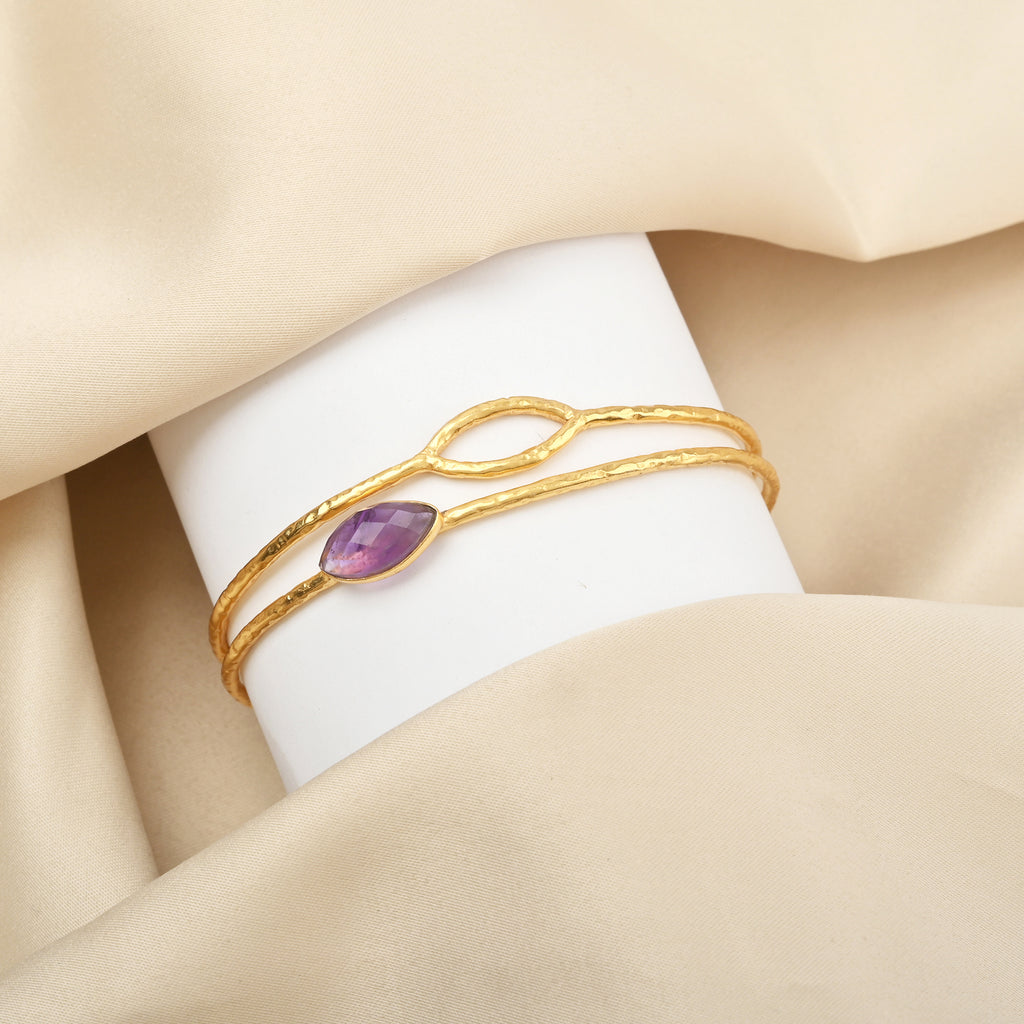 Amethyst Petal Hammered Double-Band Cuff
