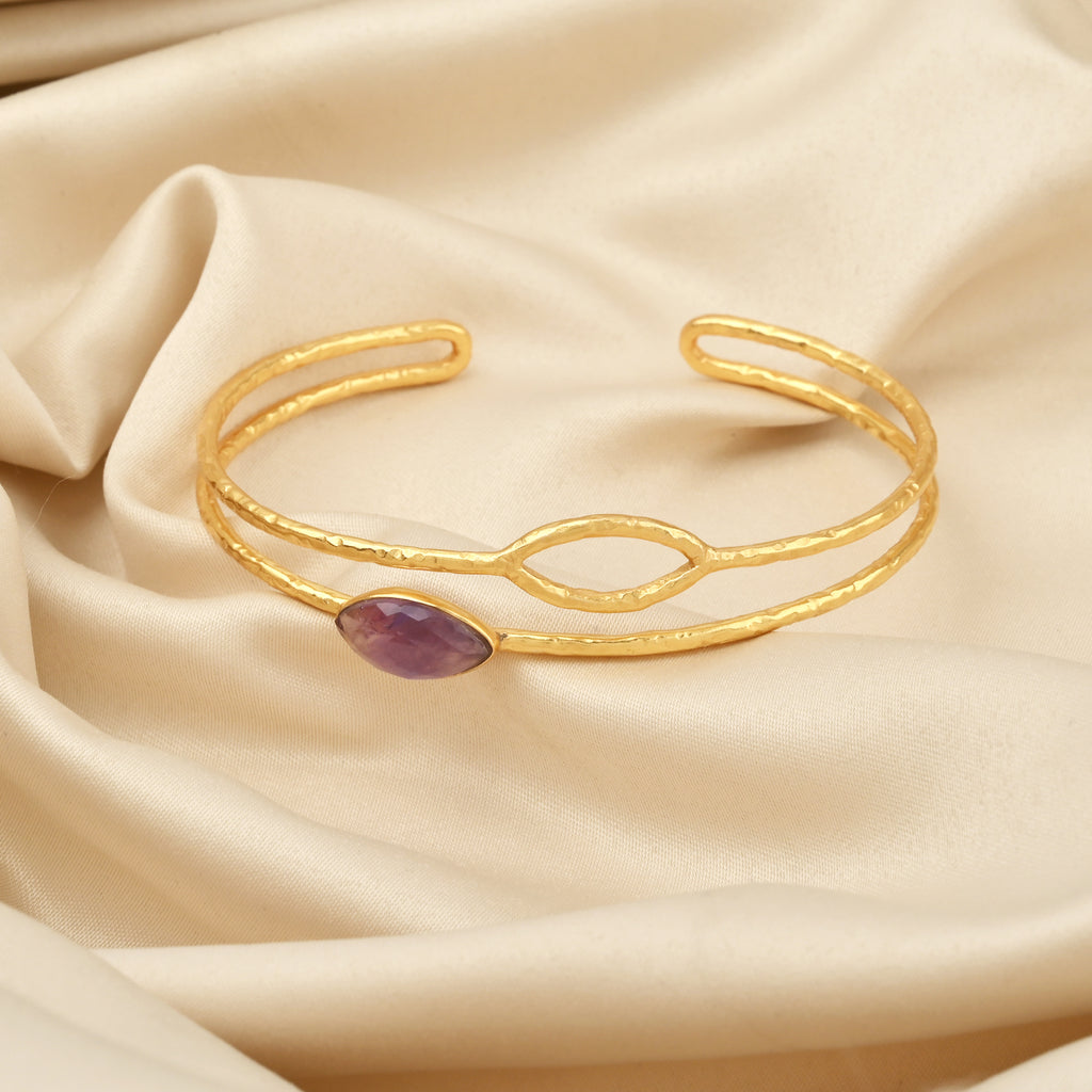 Amethyst Petal Hammered Double-Band Cuff