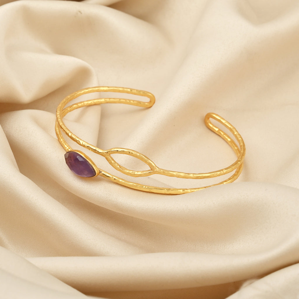 Amethyst Petal Hammered Double-Band Cuff