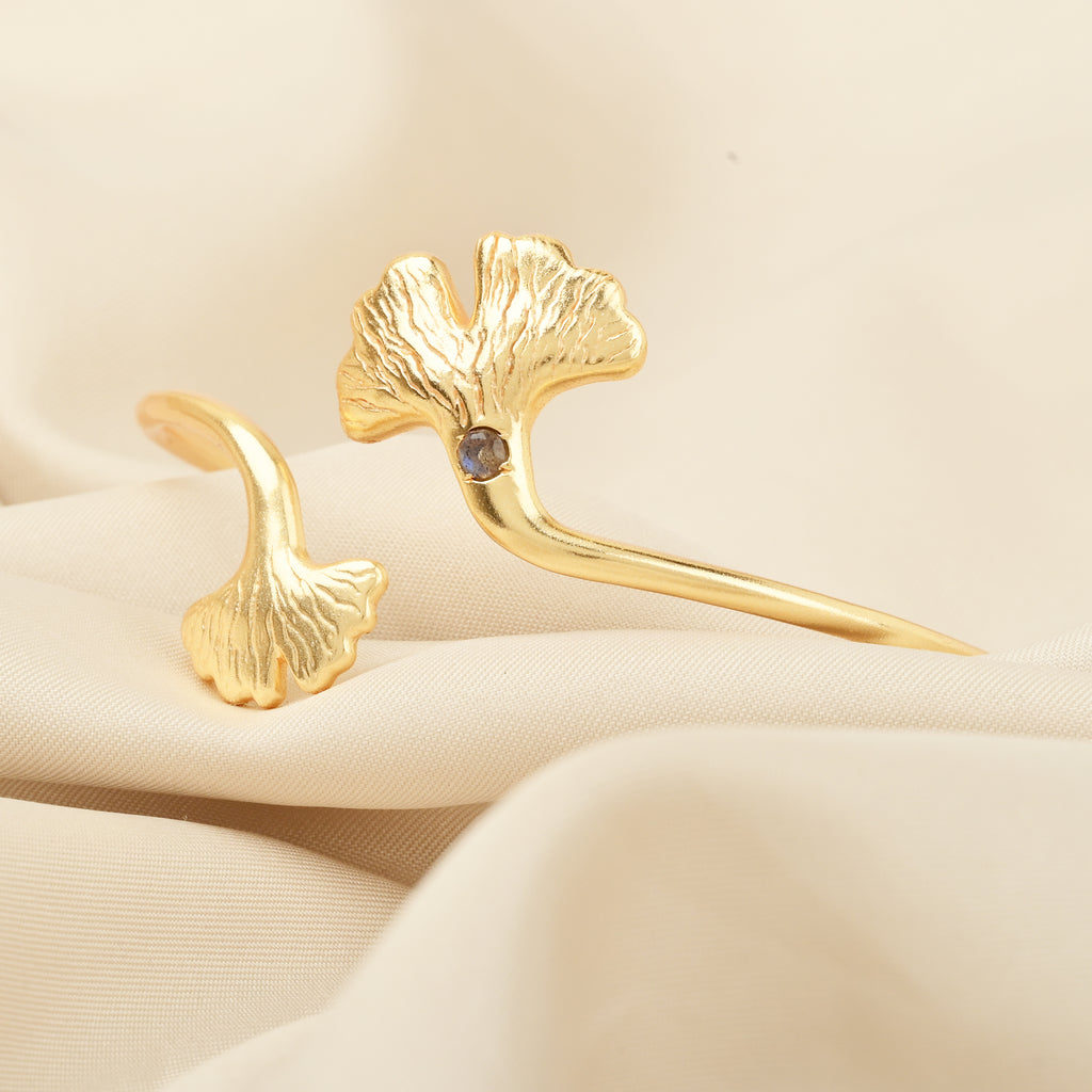 Ginkgo Biloba Dual-Leaf Cuff Bangle