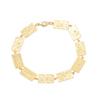 Gold Hammered Link Bracelet – Rectangular Chain with White CZ Accents