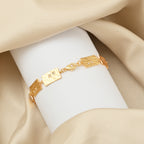 Gold Hammered Link Bracelet – Rectangular Chain with White CZ Accents