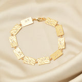 Gold Hammered Link Bracelet – Rectangular Chain with White CZ Accents