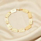 Gold Hammered Link Bracelet – Rectangular Chain with White CZ Accents