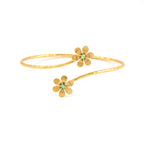 Gold Daisy Cuff Bracelet with Green CZ