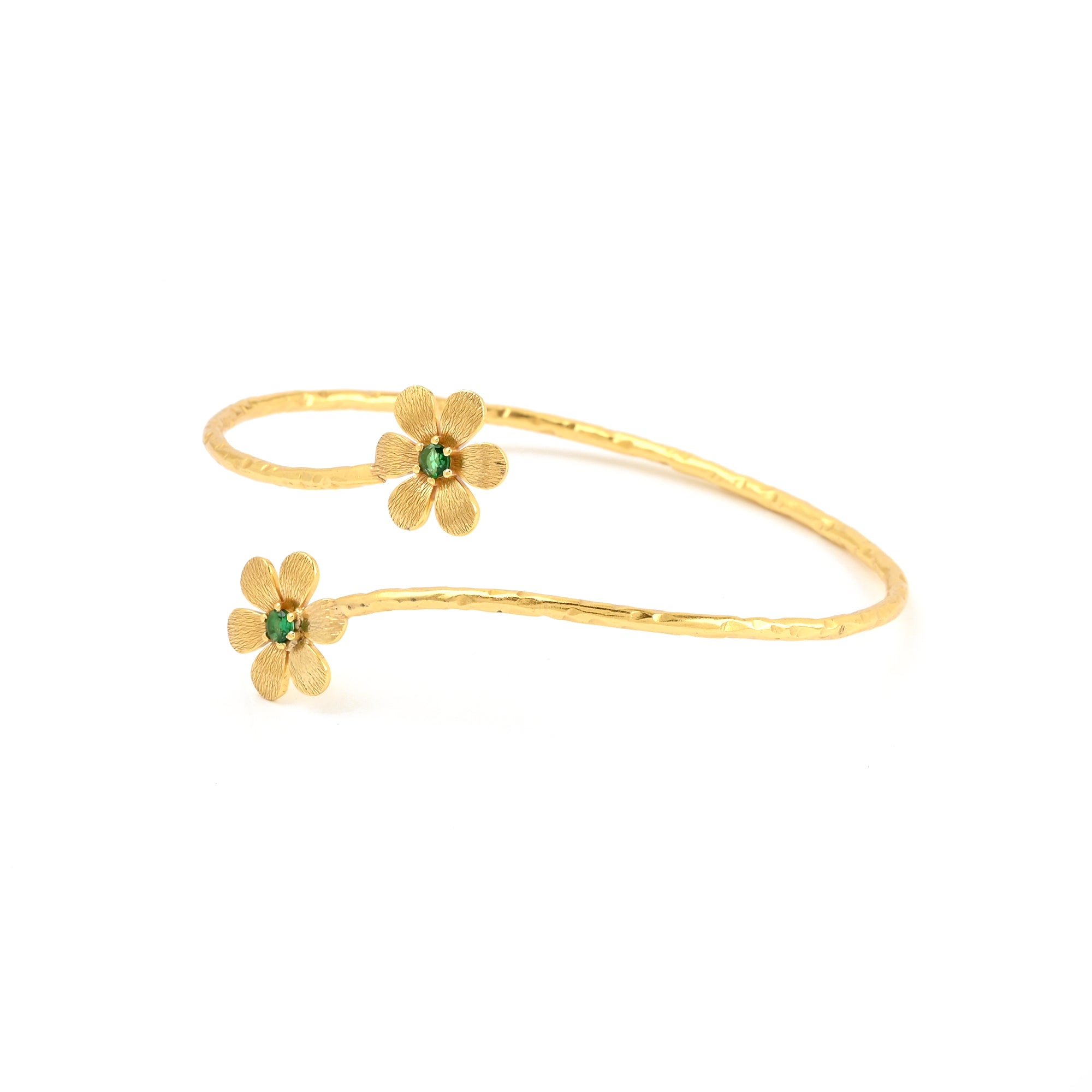 Gold Daisy Cuff Bracelet with Green CZ