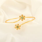 Gold Daisy Cuff Bracelet with Green CZ