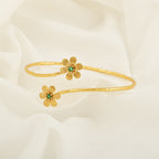 Gold Daisy Cuff Bracelet with Green CZ