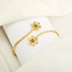 Gold Daisy Cuff Bracelet with Green CZ
