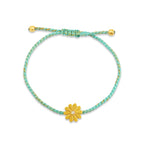 White CZ Gold Floral Bracelets with Blue Thread