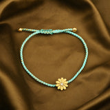 White CZ Gold Floral Bracelets with Blue Thread
