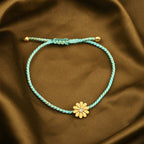 White CZ Gold Floral Bracelets with Blue Thread