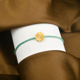 White CZ Gold Floral Bracelets with Blue Thread