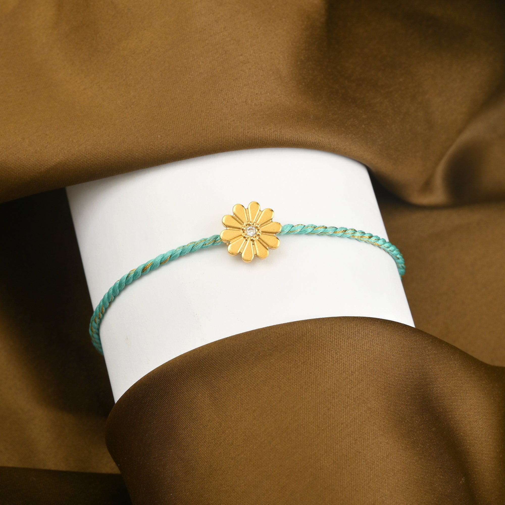 White CZ Gold Floral Bracelets with Blue Thread