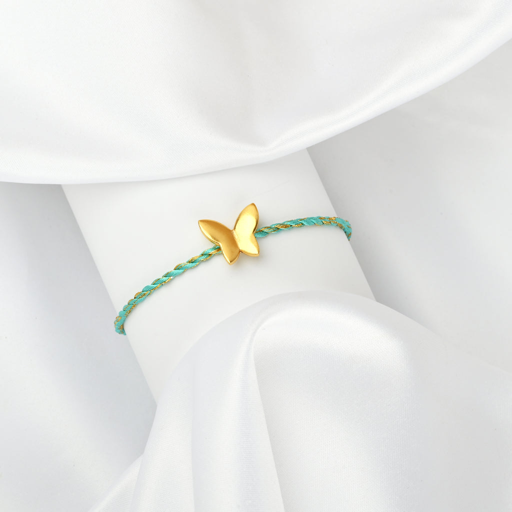 Golden Butterfly Adjustable Bracelets with Blue Thread