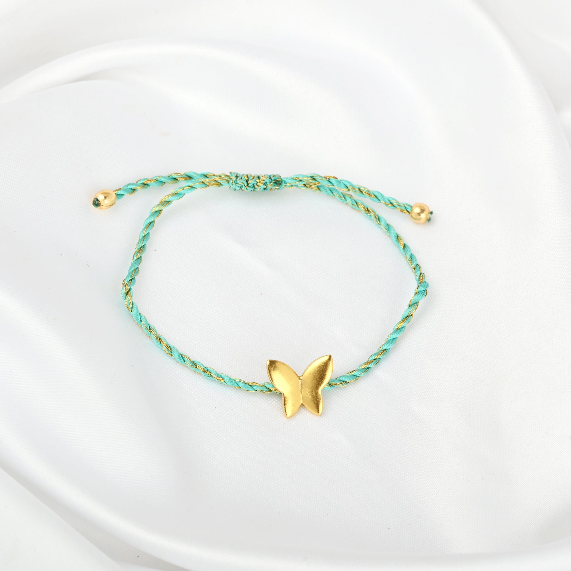 Golden Butterfly Adjustable Bracelets with Blue Thread