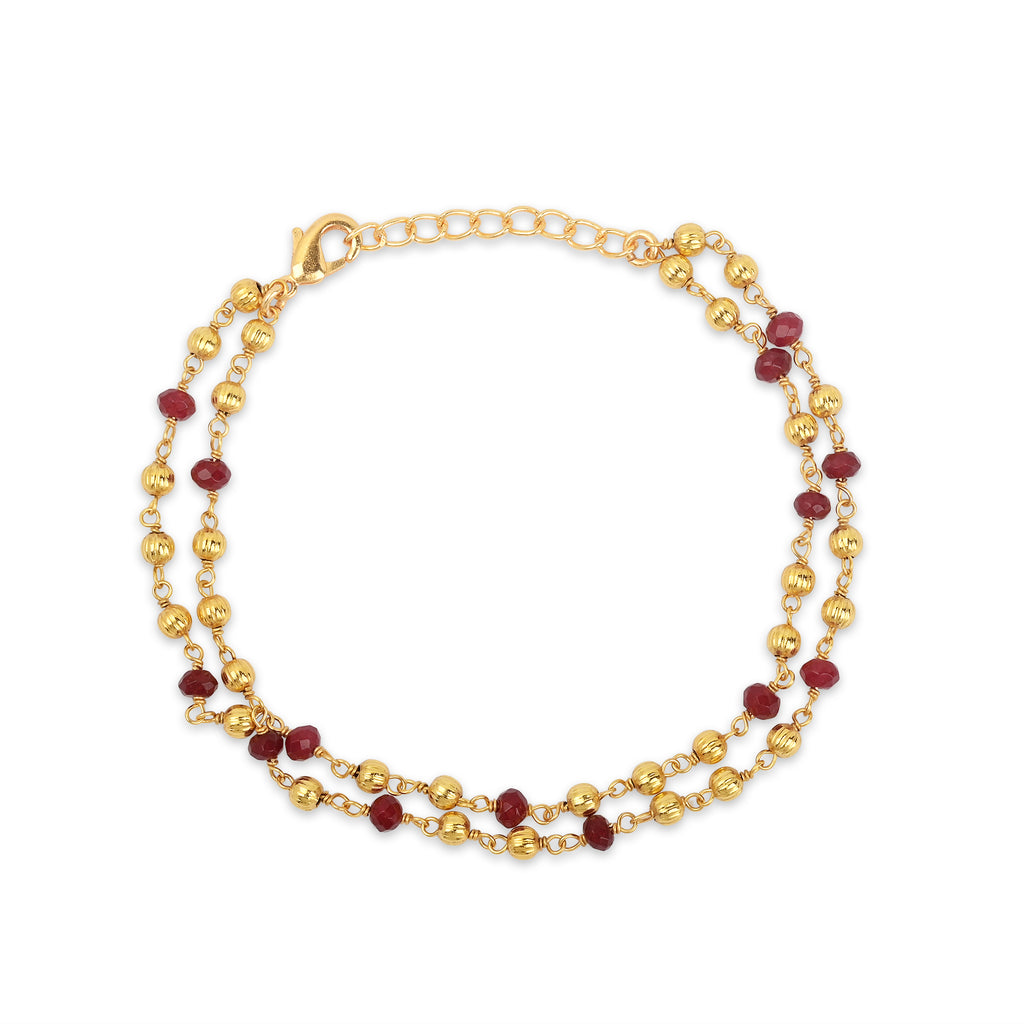 Two-Row Gold-Plated Bracelet with Faceted Ruby Beads