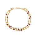 Two-Row Gold-Plated Bracelet with Faceted Ruby Beads
