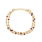 Two-Row Gold-Plated Bracelet with Faceted Ruby Beads